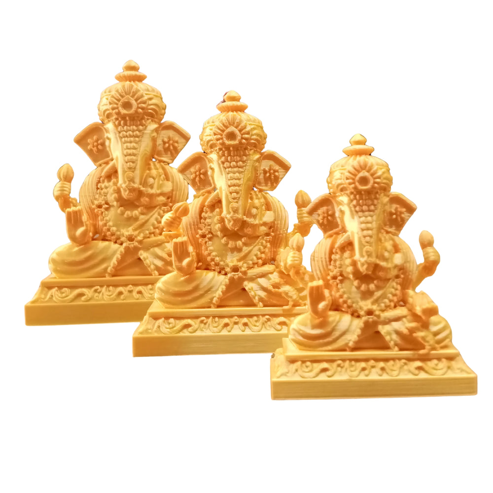 SNOOGG Pack of 3 Lord Ganesh Statue 3D Gold Sculpture for Hindu Religion, Suitable for Art & Craft, Gifting, Return Gift, Temple, Decoration, and DIY – 5 Inch