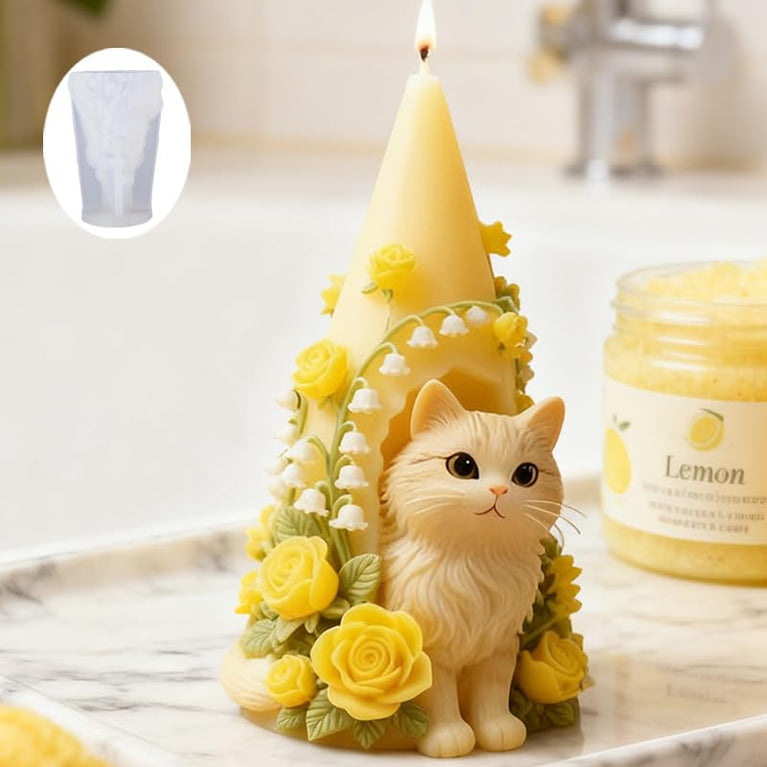 SNOOGG Reusable 3D Cat Rose Cone Mold | Heavy-Duty Liquid Silicone Mould for DIY Candles, Epoxy Resin Casting, Concrete & Eco-Resin Art