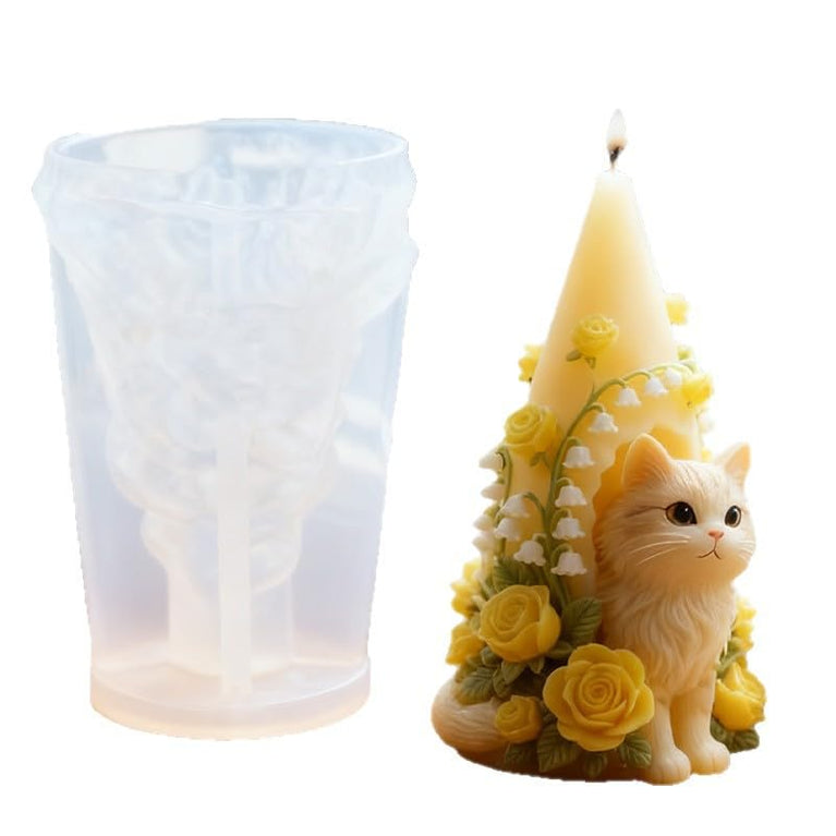 SNOOGG Reusable 3D Cat Rose Cone Mold | Heavy-Duty Liquid Silicone Mould for DIY Candles, Epoxy Resin Casting, Concrete & Eco-Resin Art