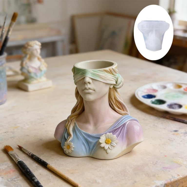 SNOOGG Blindfolded Goddess Bust Planter Silicone Mold for Resin Casting | Lady Justice Flower Pot 3D Mold for Eco Resin, Epoxy, Concrete Crafts | Heavy Duty Reusable Liquid Silicone Mould