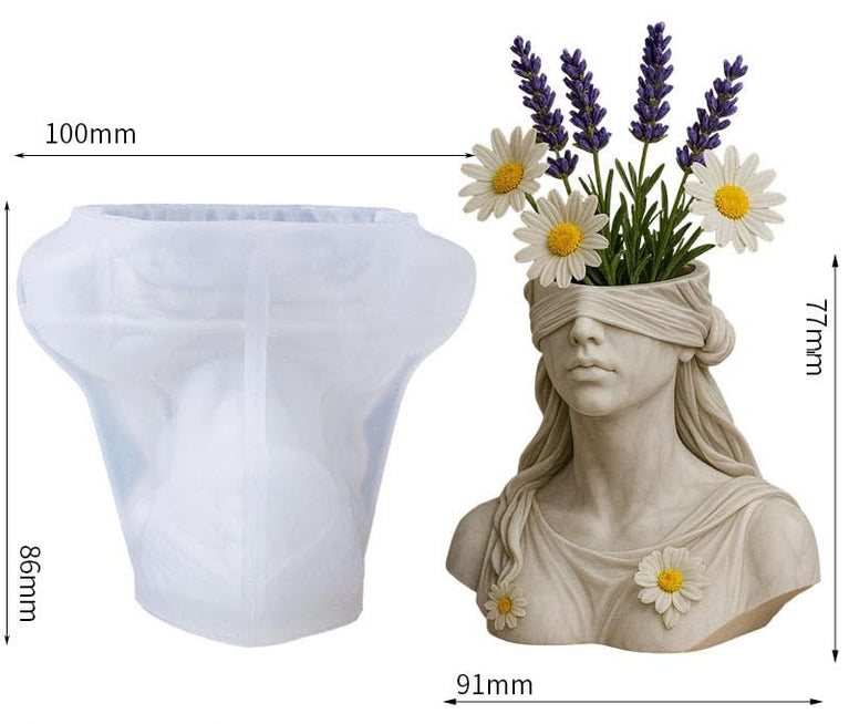 SNOOGG Blindfolded Goddess Bust Planter Silicone Mold for Resin Casting | Lady Justice Flower Pot 3D Mold for Eco Resin, Epoxy, Concrete Crafts | Heavy Duty Reusable Liquid Silicone Mould