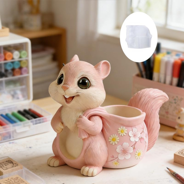 SNOOGG Cute Squirrel Planter Silicone Mold for Resin Casting | Squirrel with Sack Pinecone Succulent Pot 3D Mold for Eco Resin, Epoxy Crafts | Heavy Duty Reusable Liquid Silicone Mould