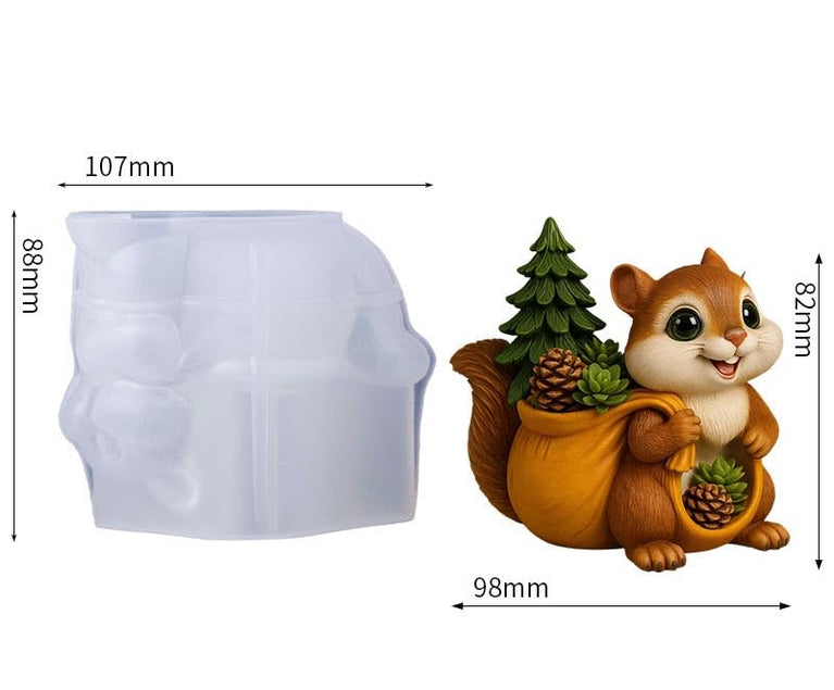 SNOOGG Cute Squirrel Planter Silicone Mold for Resin Casting | Squirrel with Sack Pinecone Succulent Pot 3D Mold for Eco Resin, Epoxy Crafts | Heavy Duty Reusable Liquid Silicone Mould