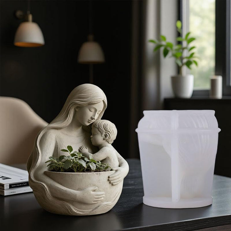 SNOOGG Mother Child Planter Silicone Mold for Resin Casting | Mom Baby Bust Succulent Planter 3D Mold for Eco Resin, Epoxy, Concrete Crafts | Heavy Duty Reusable Liquid Silicone Mould