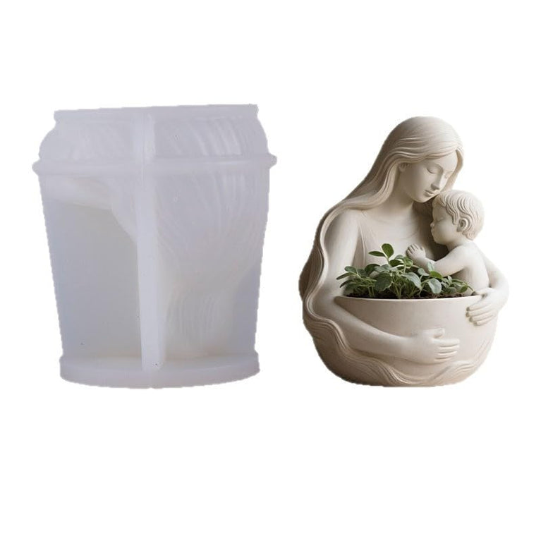SNOOGG Mother Child Planter Silicone Mold for Resin Casting | Mom Baby Bust Succulent Planter 3D Mold for Eco Resin, Epoxy, Concrete Crafts | Heavy Duty Reusable Liquid Silicone Mould