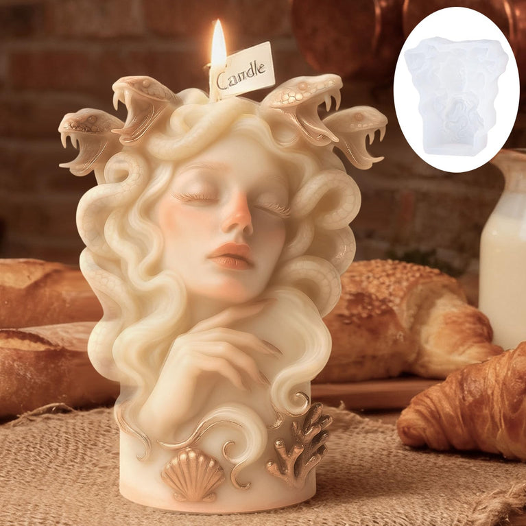 SNOOGG Medusa Gorgon Silicone Candle Mold for Resin Casting | Snake Hair Goddess Bust 3D Mold for Eco Resin, Epoxy, Concrete Crafts | Heavy Duty Reusable Liquid Silicone Mould for Candle Making
