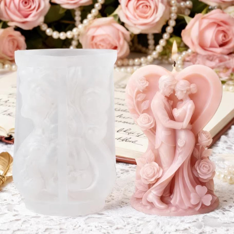 SNOOGG Wedding Couple Heart Silicone Candle Mold for Resin Casting | Bride Groom Rose Heart 3D Mold for Eco Resin, Epoxy, Concrete Crafts | Heavy Duty Reusable Liquid Silicone Mould for Candle Making