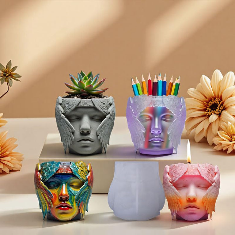 SNOOGG Serene Goddess Face Planter Silicone Mold for Resin Casting | Sculpted Stone Face Succulent Pot 3D Mold for Eco Resin, Epoxy, Concrete Crafts | Heavy Duty Reusable Liquid Silicone Mould