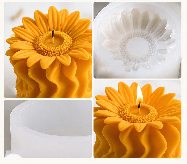 SNOOGG Sunflower Silicone Candle Mold for Resin Casting | Blooming Sunflower Pillar 3D Mold for Eco Resin, Epoxy, Concrete Crafts | Heavy Duty Reusable Liquid Silicone Mould for Candle Making