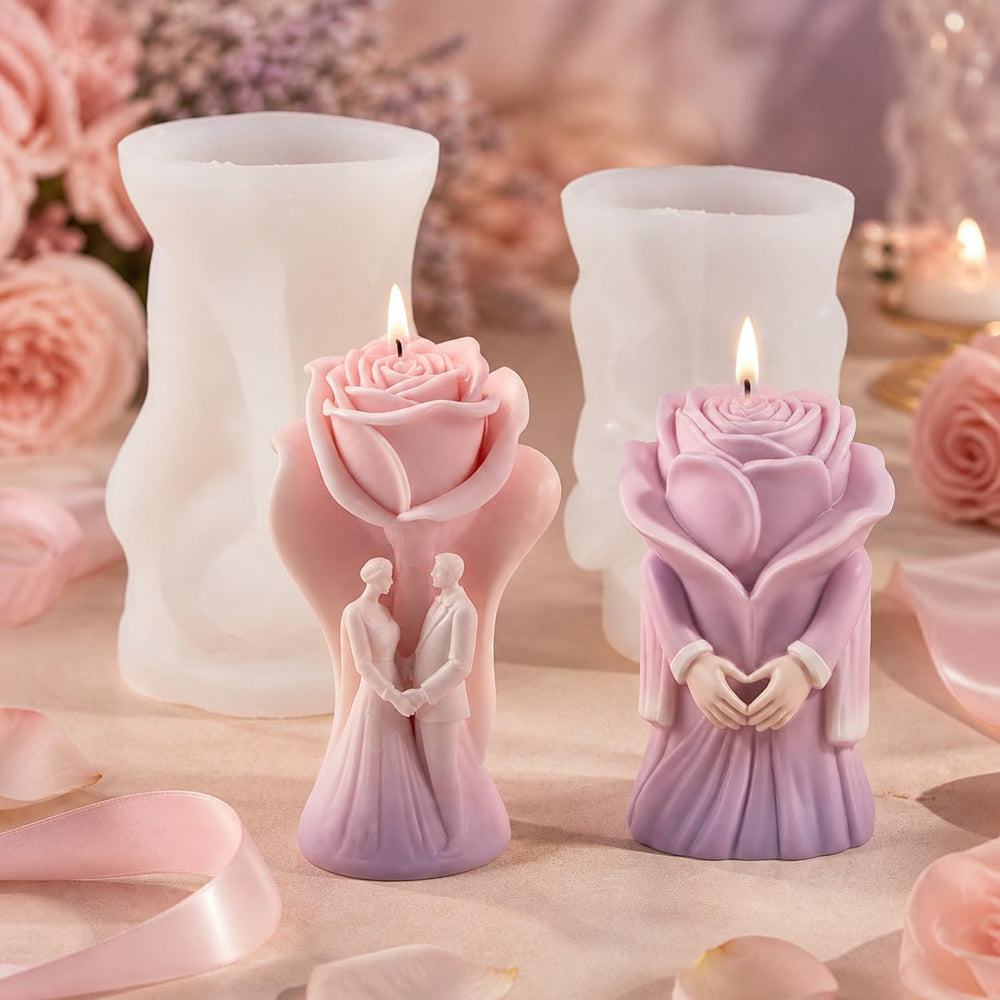SNOOGG Rose Wedding Couple Silicone Candle Mold for Resin Casting | God of Love Bride Groom Rose 3D Mold for Eco Resin, Epoxy, Concrete Crafts | Heavy Duty Reusable Liquid Silicone Mould