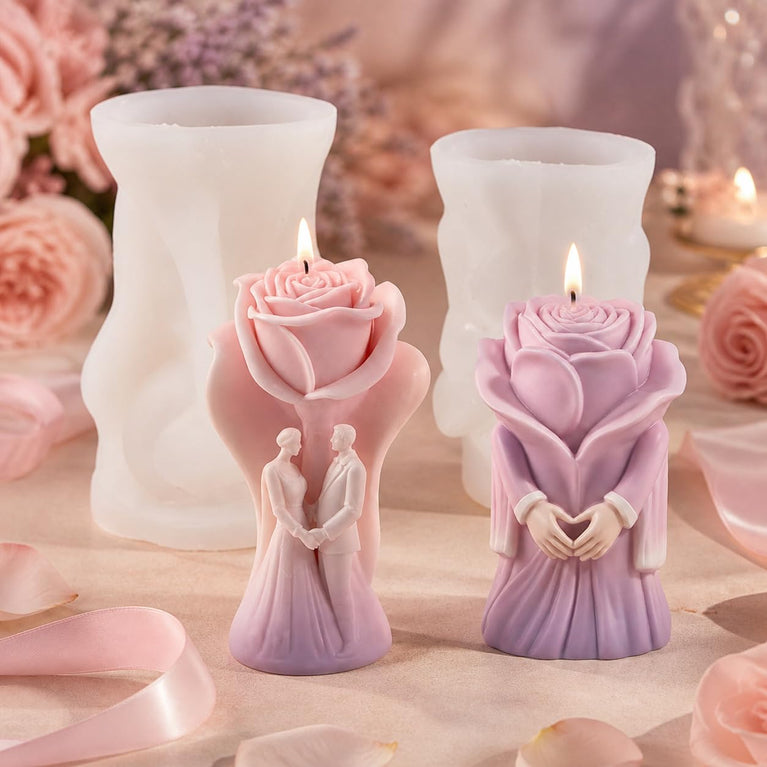 SNOOGG Rose Wedding Couple Silicone Candle Mold for Resin Casting | God of Love Bride Groom Rose 3D Mold for Eco Resin, Epoxy, Concrete Crafts | Heavy Duty Reusable Liquid Silicone Mould