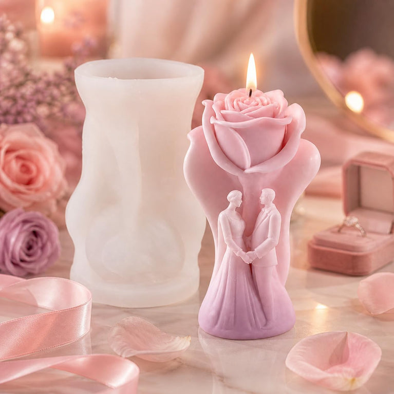 SNOOGG Rose Wedding Couple Silicone Candle Mold for Resin Casting | God of Love Bride Groom Rose 3D Mold for Eco Resin, Epoxy, Concrete Crafts | Heavy Duty Reusable Liquid Silicone Mould