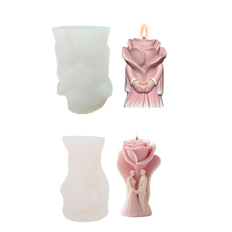 SNOOGG Rose Wedding Couple Silicone Candle Mold for Resin Casting | God of Love Bride Groom Rose 3D Mold for Eco Resin, Epoxy, Concrete Crafts | Heavy Duty Reusable Liquid Silicone Mould