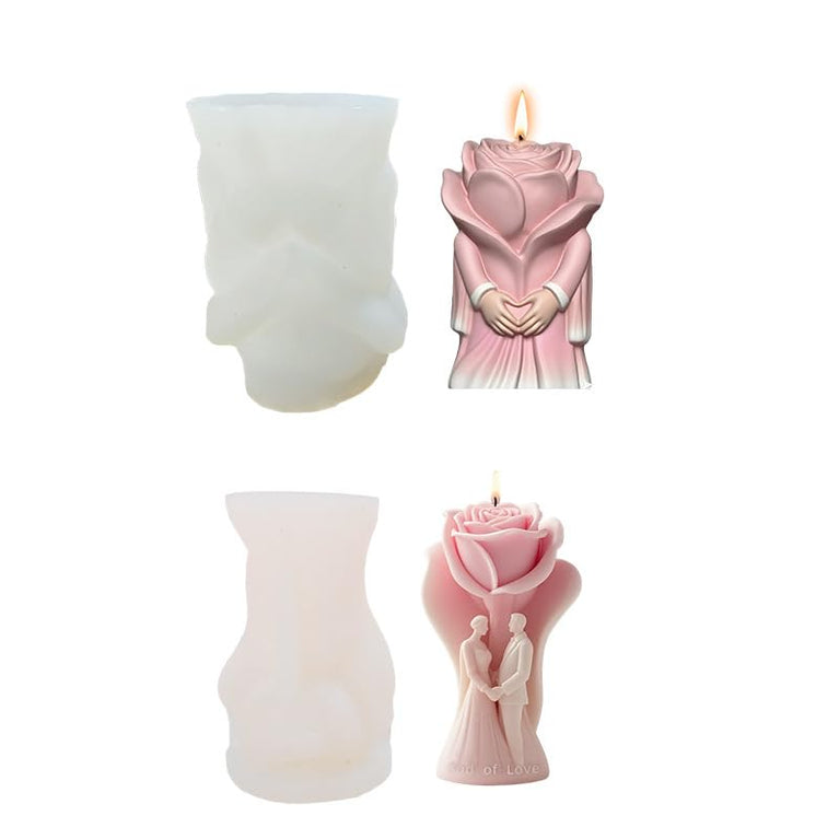 SNOOGG Rose Wedding Couple Silicone Candle Mold for Resin Casting | God of Love Bride Groom Rose 3D Mold for Eco Resin, Epoxy, Concrete Crafts | Heavy Duty Reusable Liquid Silicone Mould