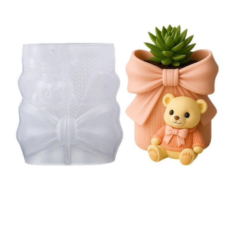 SNOOGG Bow Knit Sweater Teddy Bear Silicone Mold for Resin Casting | Bear Planter & Candle 3D Mold for Eco Resin, Epoxy, Concrete Crafts | Heavy Duty Reusable Silicone Mould for Home Decor