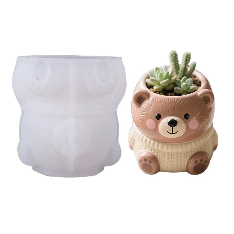 SNOOGG Cute Bear in Sweater Silicone Mold for Resin Casting | Bear Planter, Candle & Pen Holder 3D Mold for Eco Resin, Epoxy, Concrete Crafts | Heavy Duty Reusable Silicone Mould for Home Decor