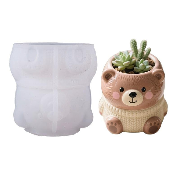 SNOOGG Cute Bear in Sweater Silicone Mold for Resin Casting | Bear Planter, Candle & Pen Holder 3D Mold for Eco Resin, Epoxy, Concrete Crafts | Heavy Duty Reusable Silicone Mould for Home Decor