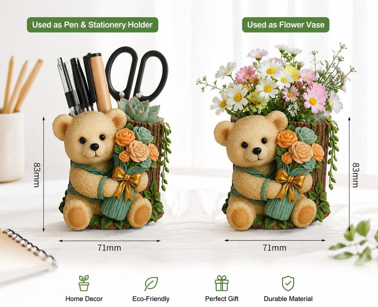SNOOGG Teddy Bear with Rose Bouquet Silicone Mold for Resin Casting | Bear & Flower Planter 3D Mold for Eco Resin, Epoxy, Concrete Crafts | Heavy Duty Reusable Silicone Mould for Home Decor