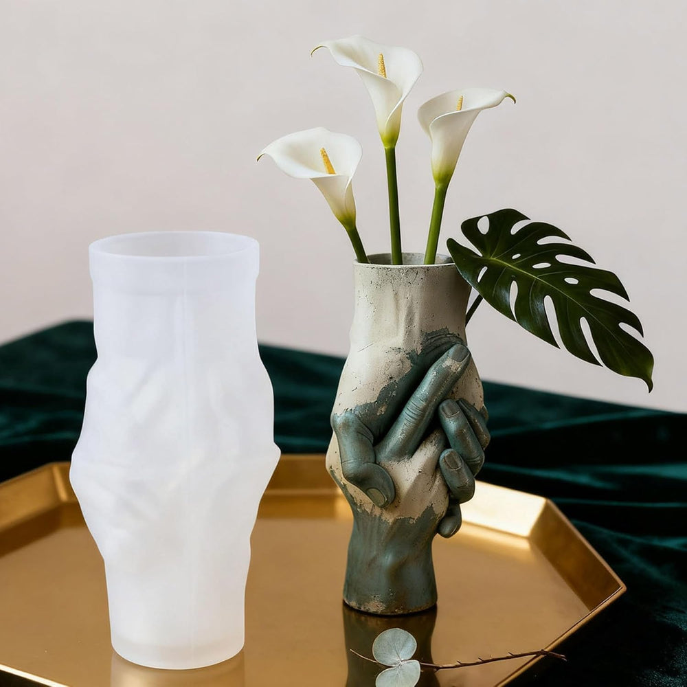 SNOOGG Clasped Hands Vase Silicone Mold for Resin, Concrete & Plaster - Holding Hands Flower Pot Casting Mold for DIY Home Decor, Candle Holder, Pen Stand, Handmade Gift Craft