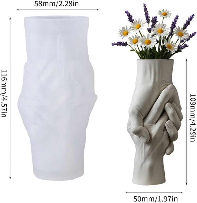 SNOOGG Clasped Hands Vase Silicone Mold for Resin, Concrete & Plaster - Holding Hands Flower Pot Casting Mold for DIY Home Decor, Candle Holder, Pen Stand, Handmade Gift Craft