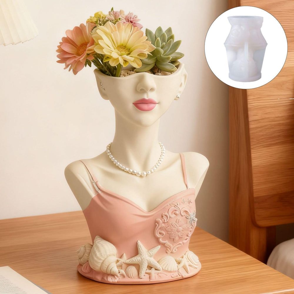 SNOOGG Mermaid Lady Bust Face Vase Silicone Mold for Resin Casting | Seashell Girl Bust Planter 3D Mold for Eco Resin, Epoxy, Concrete Crafts | Heavy Duty Reusable Silicone Mould for Home Decor