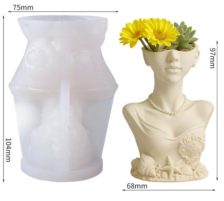 SNOOGG Mermaid Lady Bust Face Vase Silicone Mold for Resin Casting | Seashell Girl Bust Planter 3D Mold for Eco Resin, Epoxy, Concrete Crafts | Heavy Duty Reusable Silicone Mould for Home Decor