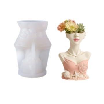 SNOOGG Mermaid Lady Bust Face Vase Silicone Mold for Resin Casting | Seashell Girl Bust Planter 3D Mold for Eco Resin, Epoxy, Concrete Crafts | Heavy Duty Reusable Silicone Mould for Home Decor