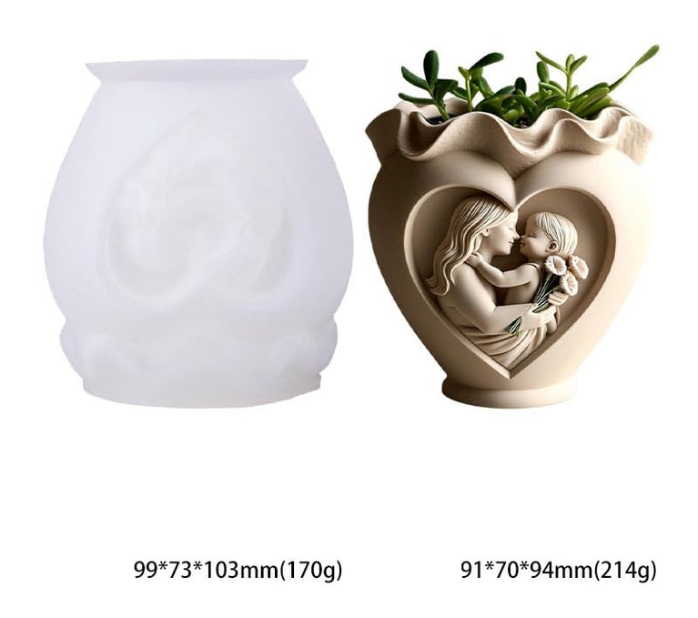 SNOOGG Mother & Child Heart Vase Silicone Mold for Resin Casting | Ruffled Heart Planter & Candle 3D Mold for Eco Resin, Epoxy, Concrete Crafts | Heavy Duty Reusable Silicone Mould for Home Decor