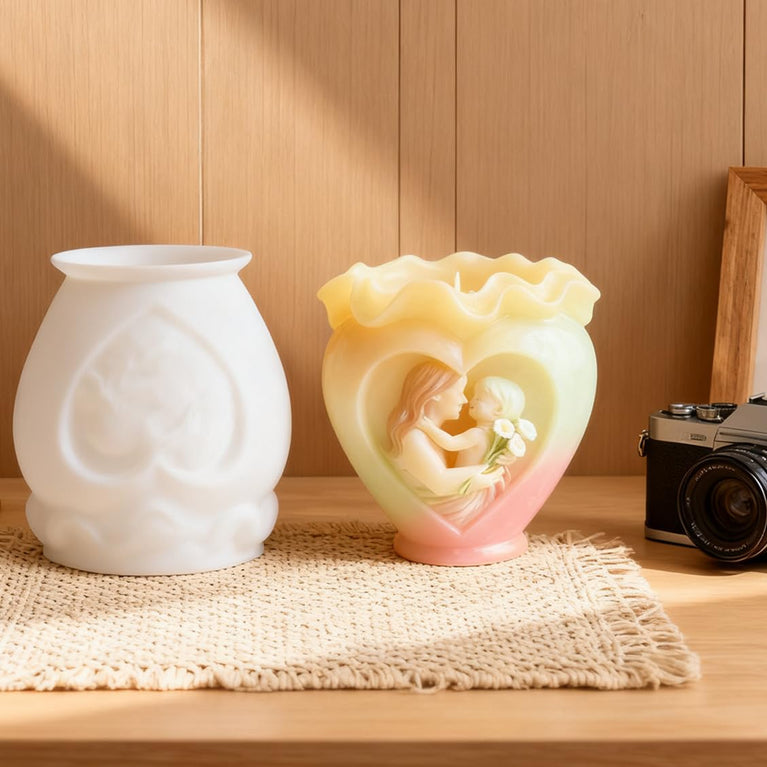 SNOOGG Mother & Child Heart Vase Silicone Mold for Resin Casting | Ruffled Heart Planter & Candle 3D Mold for Eco Resin, Epoxy, Concrete Crafts | Heavy Duty Reusable Silicone Mould for Home Decor