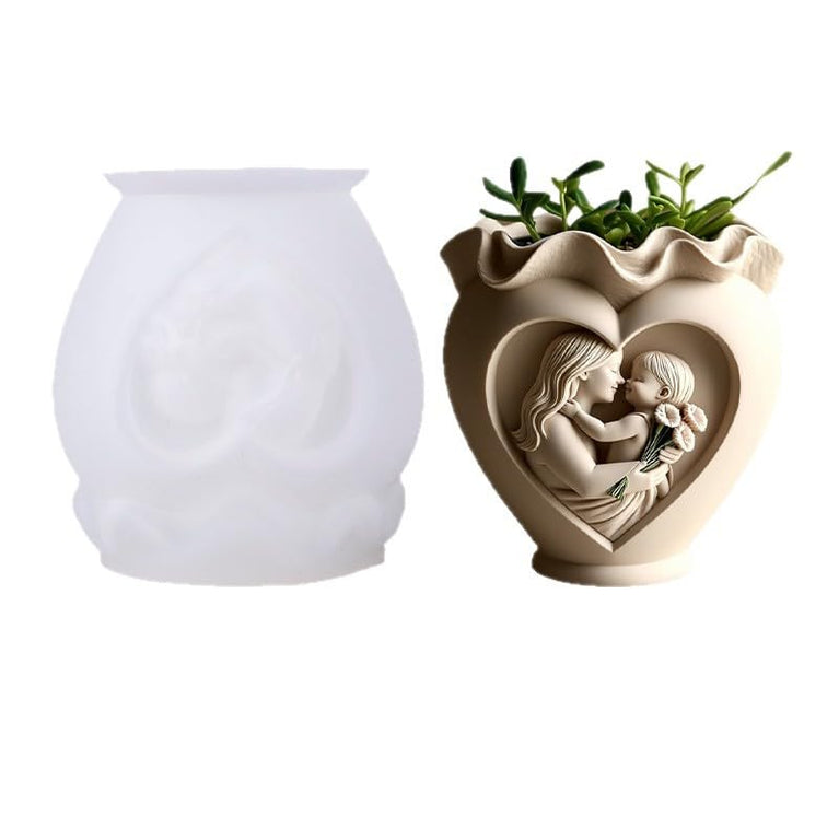 SNOOGG Mother & Child Heart Vase Silicone Mold for Resin Casting | Ruffled Heart Planter & Candle 3D Mold for Eco Resin, Epoxy, Concrete Crafts | Heavy Duty Reusable Silicone Mould for Home Decor