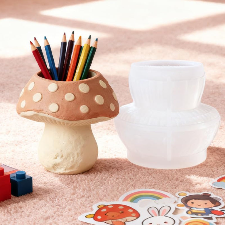 SNOOGG Polka Dot Mushroom Silicone Mold for Resin Casting | Mushroom Vase & Pen Holder 3D Mold for Eco Resin, Epoxy, Concrete Crafts | Heavy Duty Reusable Silicone Mould for Home Decor
