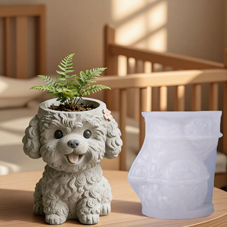 SNOOGG Curly Poodle Puppy Silicone Mold for Resin Casting | Fluffy Dog Planter & Key Holder 3D Mold for Eco Resin, Epoxy, Concrete Crafts | Heavy Duty Reusable Silicone Mould for Home Decor