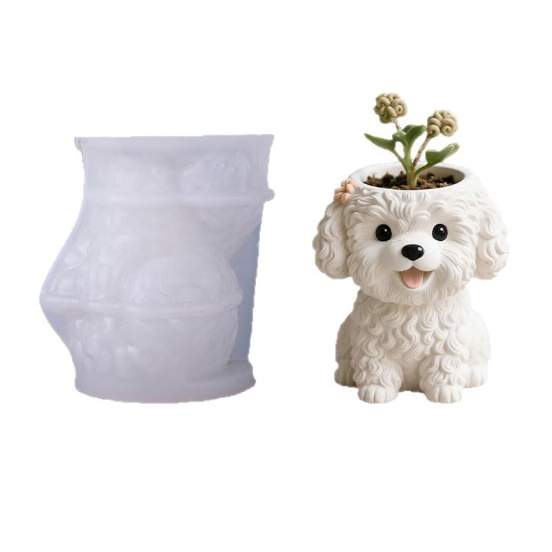 SNOOGG Curly Poodle Puppy Silicone Mold for Resin Casting | Fluffy Dog Planter & Key Holder 3D Mold for Eco Resin, Epoxy, Concrete Crafts | Heavy Duty Reusable Silicone Mould for Home Decor