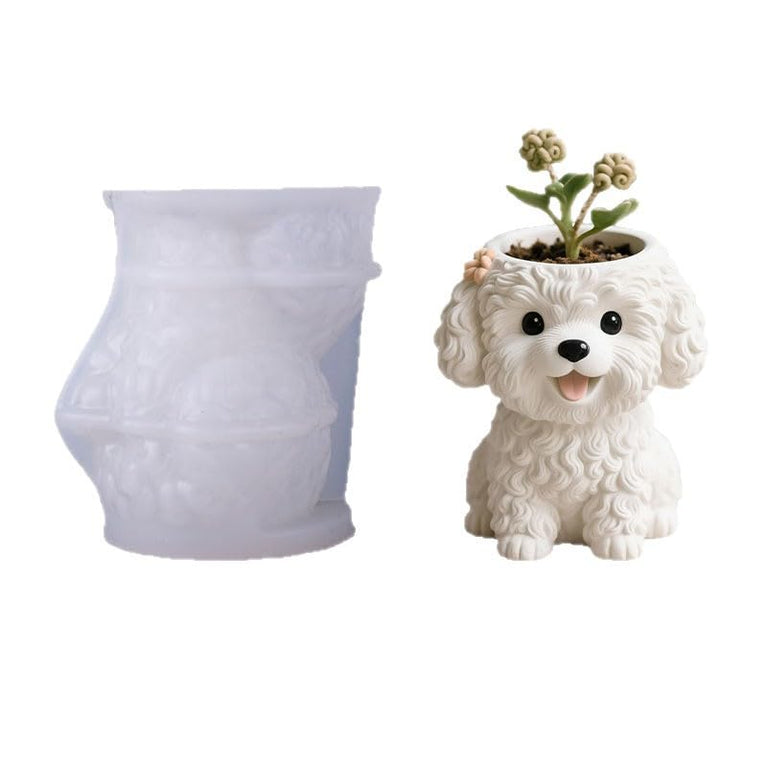 SNOOGG Curly Poodle Puppy Silicone Mold for Resin Casting | Fluffy Dog Planter & Key Holder 3D Mold for Eco Resin, Epoxy, Concrete Crafts | Heavy Duty Reusable Silicone Mould for Home Decor