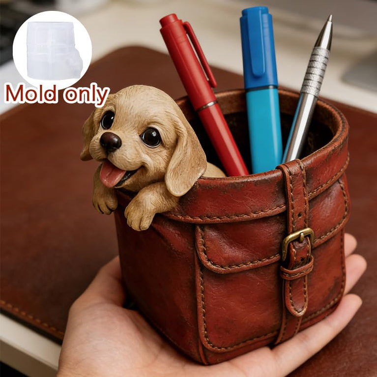SNOOGG Puppy in Leather Bag Silicone Mold for Resin Casting | Dog Planter & Pen Holder 3D Mold for Eco Resin, Epoxy, Concrete Crafts | Heavy Duty Reusable Silicone Mould for Home Decor