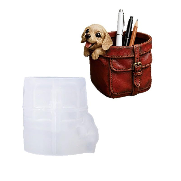 SNOOGG Puppy in Leather Bag Silicone Mold for Resin Casting | Dog Planter & Pen Holder 3D Mold for Eco Resin, Epoxy, Concrete Crafts | Heavy Duty Reusable Silicone Mould for Home Decor