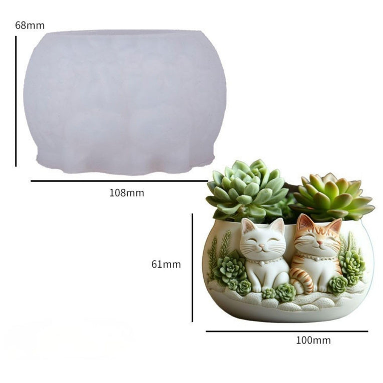 SNOOGG Decorative Cat Planter Silicone Mold with Zigzag Texture for Eco Resin Crete โ Small Succulent Pot Mould
