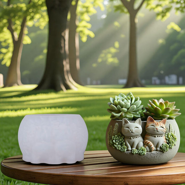 SNOOGG Decorative Cat Planter Silicone Mold with Zigzag Texture for Eco Resin Crete โ Small Succulent Pot Mould