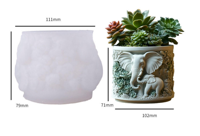 SNOOGG Elephant Flower Pot Silicone Mold for Resin Casting – Decorative Planter for DIY, Plaster & Cement Art