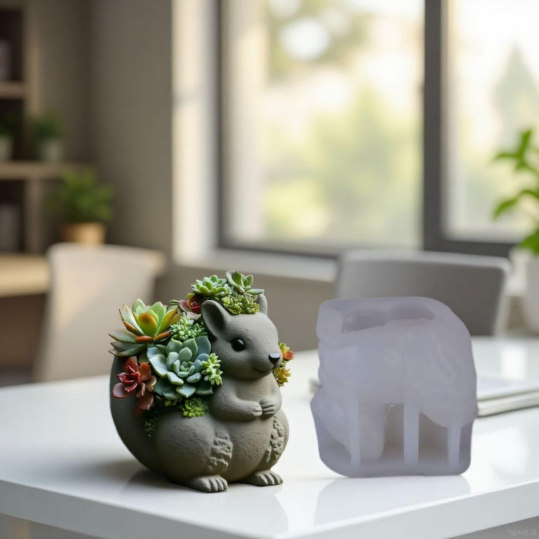 SNOOGG Silicone Squirrel Shape Resin Mold for DIY Crafts, Cute Animal Planter, Candle Holder, Pen Stand, Mini Pot, Plaster & Eco Resin Casting Mould for Home Decor & Gift Making