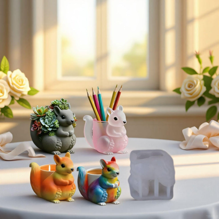 SNOOGG Silicone Squirrel Shape Resin Mold for DIY Crafts, Cute Animal Planter, Candle Holder, Pen Stand, Mini Pot, Plaster & Eco Resin Casting Mould for Home Decor & Gift Making