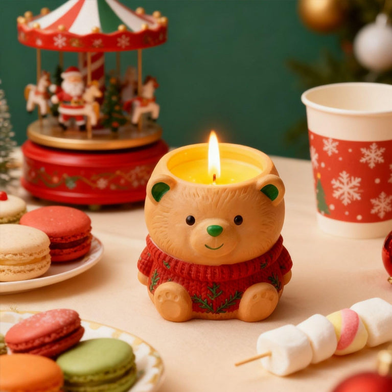 SNOOGG Silicone Mold Cute Sitting Teddy Bear Pot with Sweater Design for Eco Resin Crete Casting Planter Candle Holder Pen Stand DIY Craft Mold