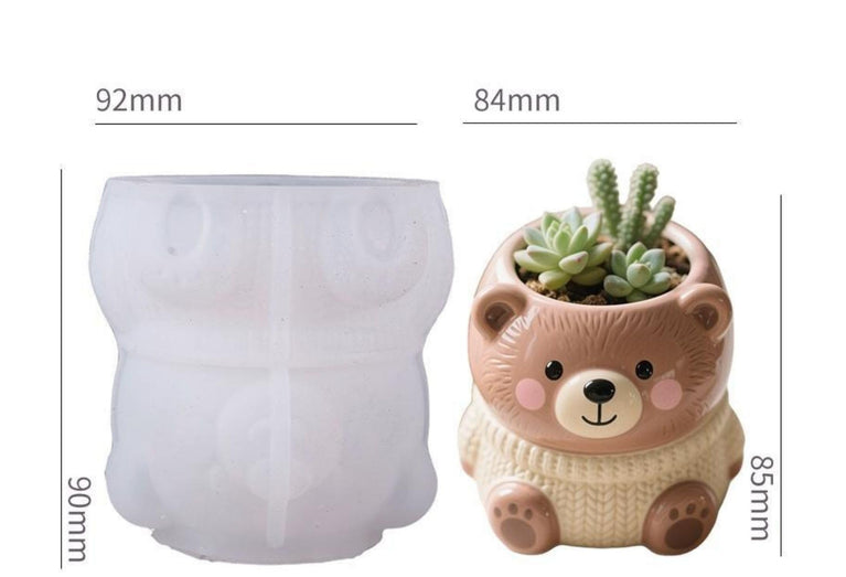 SNOOGG Silicone Mold Cute Sitting Teddy Bear Pot with Sweater Design for Eco Resin Crete Casting Planter Candle Holder Pen Stand DIY Craft Mold