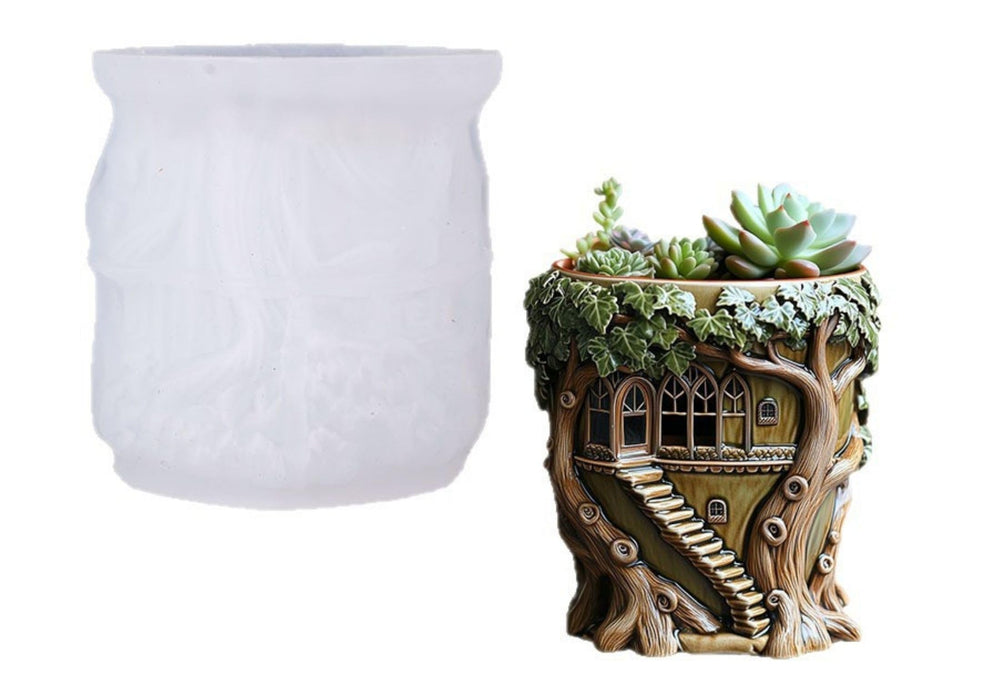 SNOOGG Silicone Mold Fairy Tree House Planter Pot Design for Eco Resin Crete Casting DIY Succulent Planter & Home Decor Mold