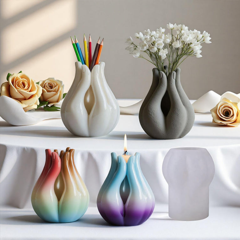 SNOOGG Silicone Mold Abstract Hand Embrace Vase Design for Eco Resin Crete Casting DIY Flower Vase Candle Holder Pen Stand Home Decor Craft Mold