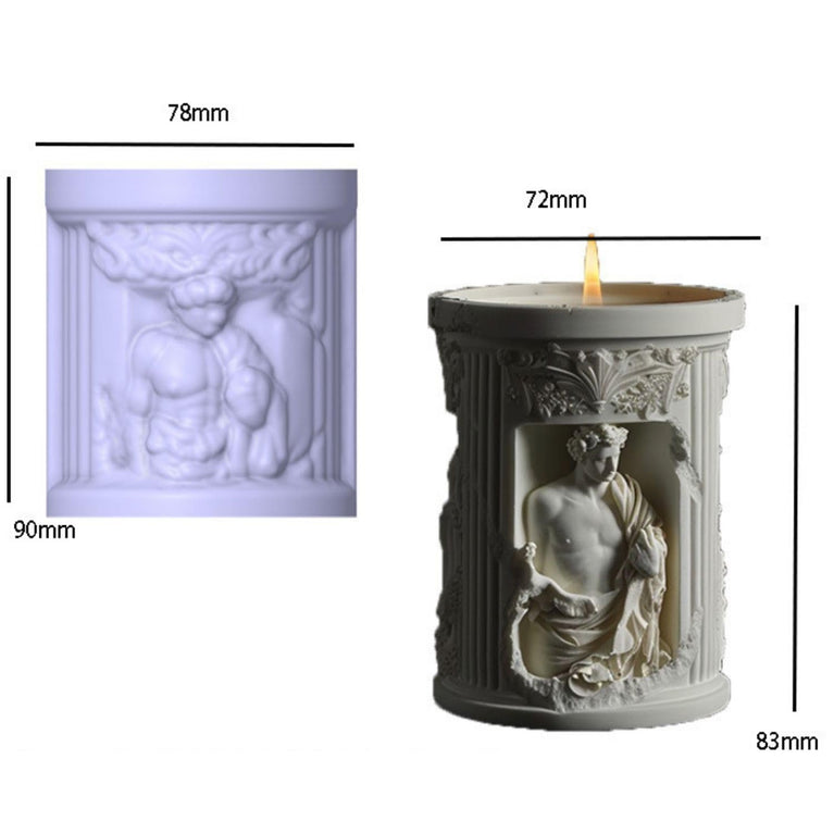 SNOOGG Silicone Mold Roman Greek Statue Relief Cylinder Pot Design for Eco Resin Crete Casting DIY Planter Candle Holder Storage Jar Home Decor Craft Mold