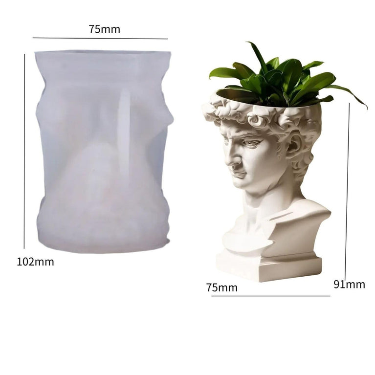 SNOOGG Silicone Mold David Head Sculpture Planter Pot Design for Eco Resin Crete Casting DIY Pen Stand Candle Holder Home Decor Craft Mold