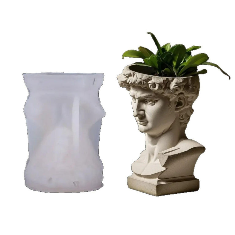 SNOOGG Silicone Mold David Head Sculpture Planter Pot Design for Eco Resin Crete Casting DIY Pen Stand Candle Holder Home Decor Craft Mold