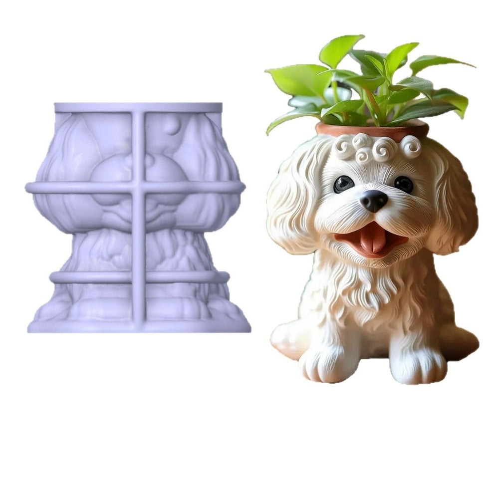 SNOOGG Silicone Mold Cute Puppy Dog Planter Pot Design for Eco Resin Crete Casting DIY Candle Holder Pen Stand Succulent Pot Home Decor Craft Mold