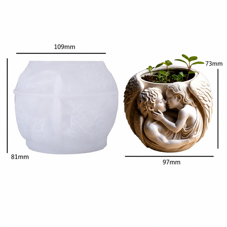 Snoogg Angel Embrace Silicone Mold for Eco Resin Casting, Jesmonite, Resin Crete, Ecocrete, Concrete & Plaster, Romantic Angel Couple Planter Mold for DIY Home Decor Crafts